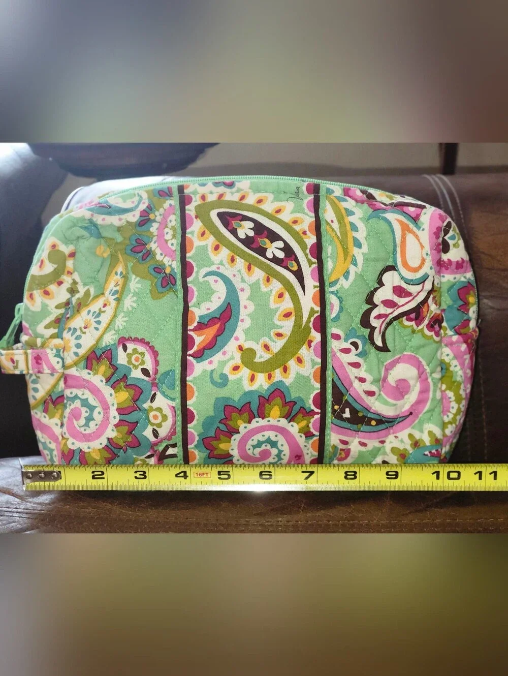 Vera Bradley Quilted Cosmetic Bag Mint Pink Paisley Makeup Pouch